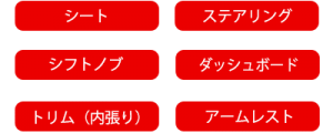 シート　ステアリング　シフトノブ　ダッシュボード　トリム（内張り）　アームレスト